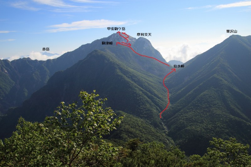 甲斐駒ケ岳のルートイメージ